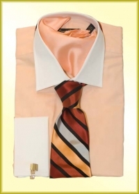 Hathaway Salmon Shirt with White Collar and White French Cuffs