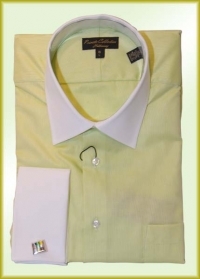 Hathaway Lime Shirt with White Collar and White French Cuffs