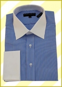 Hathaway Blue Striped Shirt with White Collar and French Cuffs
