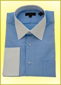 Hathaway Blue Shirt with White Collar and White French Cuffs