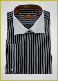 Steven Land Black and White Striped Shirt with French Cuffs