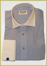 Kumar Blue Striped Shirt with White Collar and White French Cuff